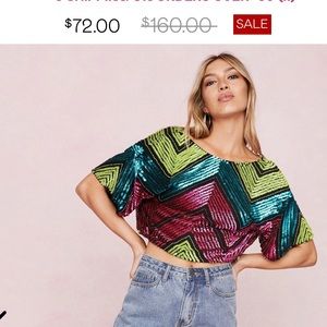 NWT sequin crop top with open back, size 4